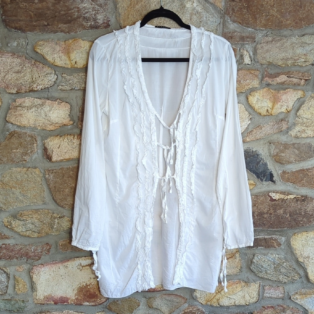 Sisley White Tunic Top with Ruffles